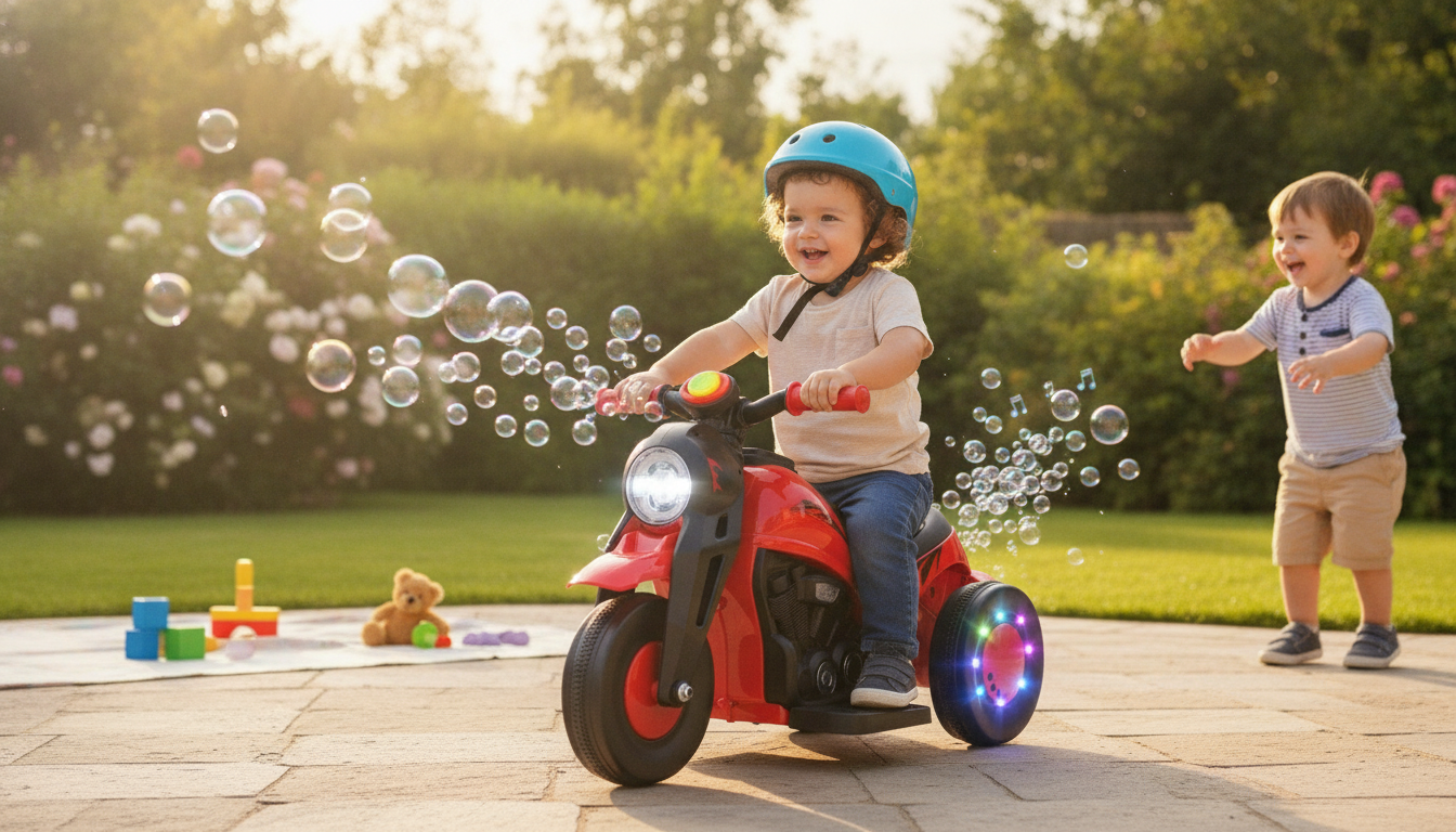 Bubble Ride-On Motorcycle: 3 Wheels, Lights & Music