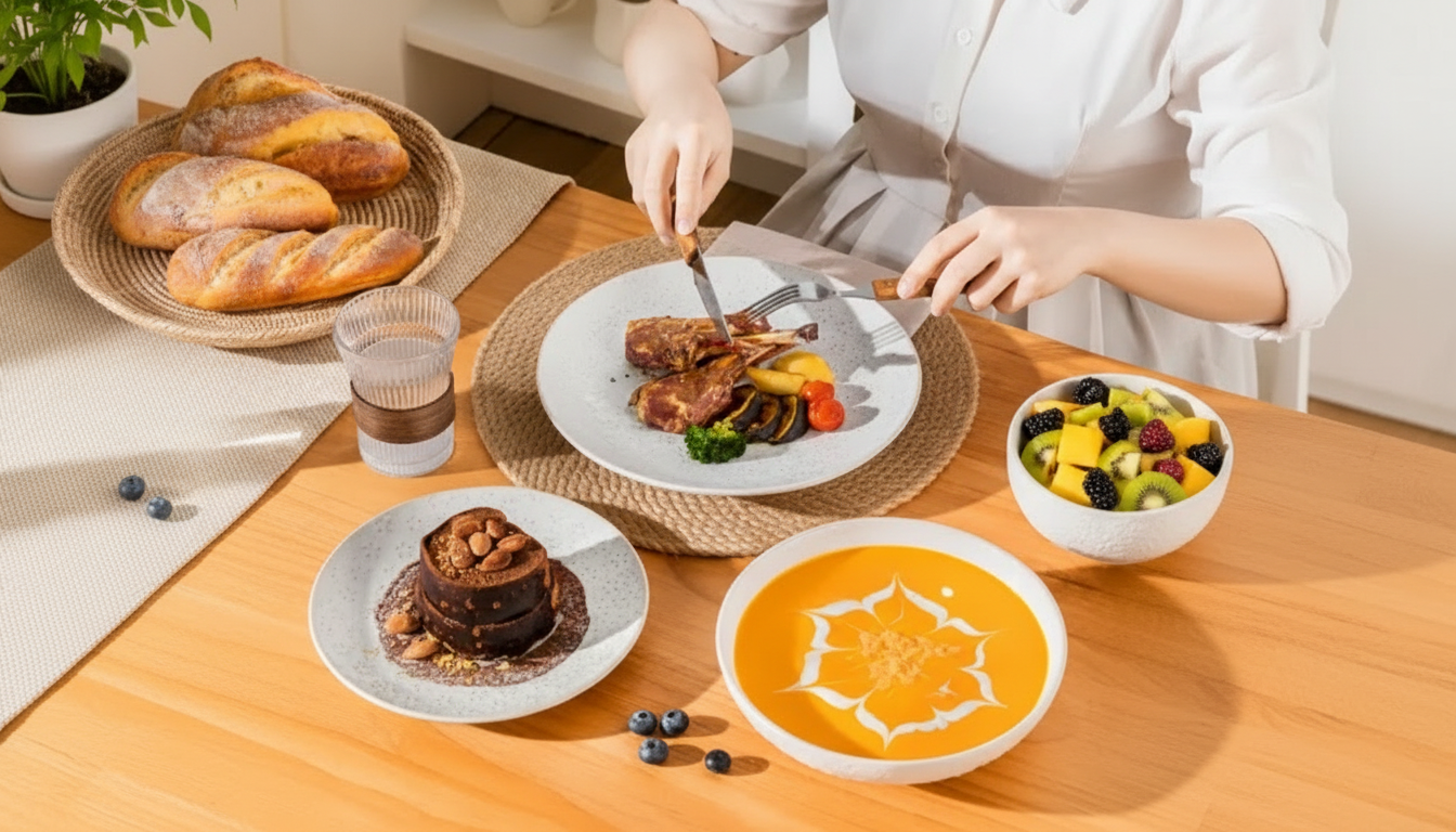 White Square Stoneware Dinnerware Set (16pc) with Leaf