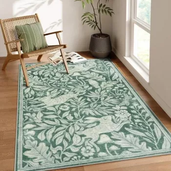 Vintage Green Washable Area Rug: Soft & Easy Care